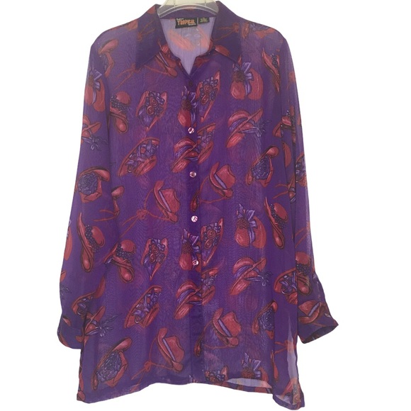 Indian Tropical Fashion Sheer Blouse Purple Red size M - Picture 1 of 6